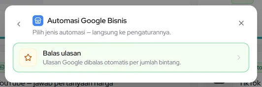 Popup Automasi Google Bisnis: daftar jenis automasi yang tersedia