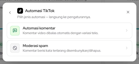 Popup Automasi TikTok: daftar jenis automasi yang tersedia