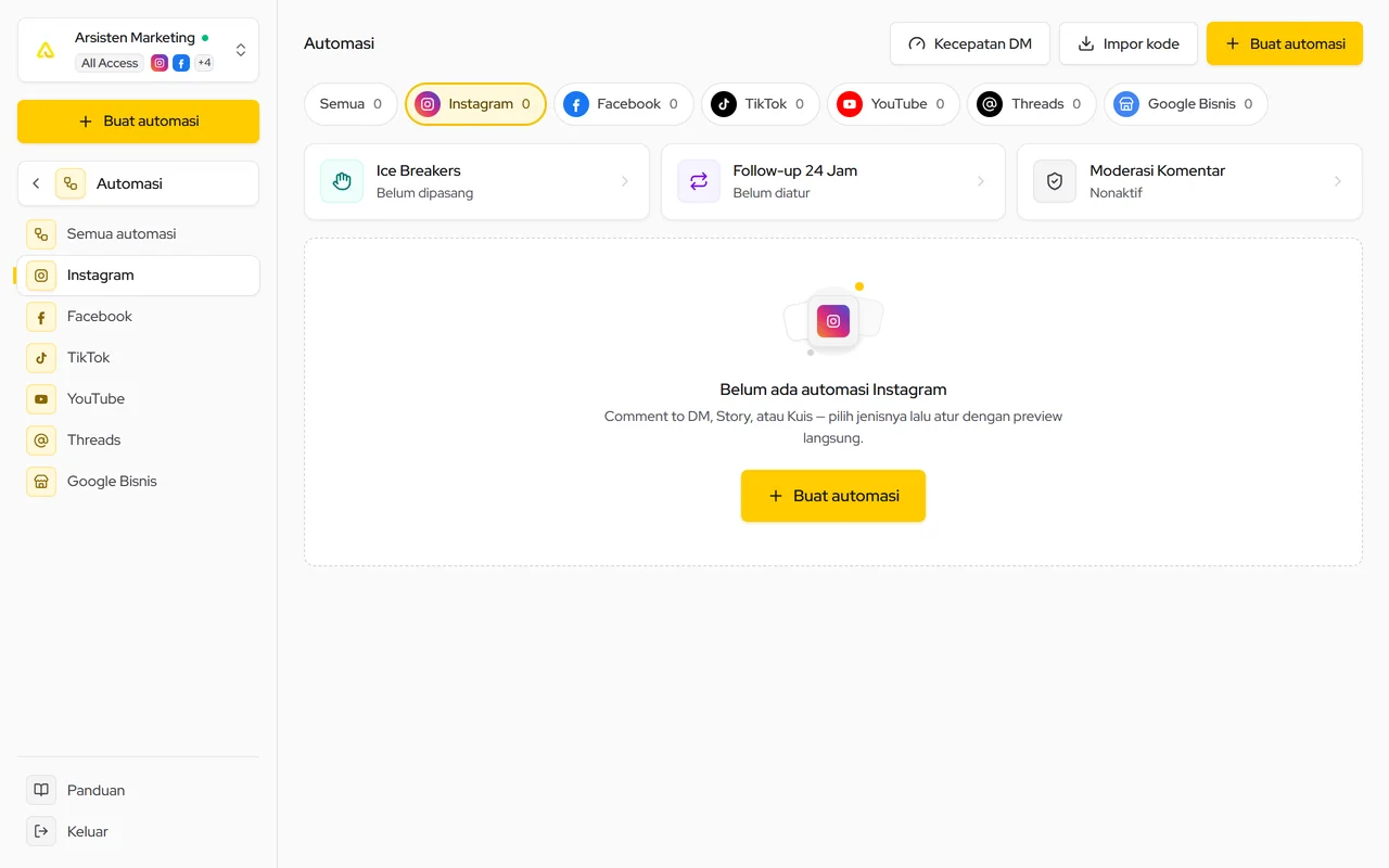 Tombol Buat automasi di sidebar