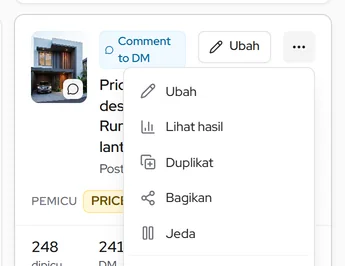 Menu ⋯ kartu automasi — pilih Bagikan