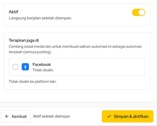 Tombol Simpan & aktifkan di bilah bawah builder