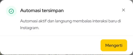 Pesan Automasi tersimpan: automasi aktif