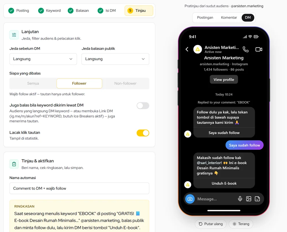 Siapa yang dibalas terkunci ke Follower saat wajib follow aktif