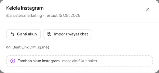 Popup Kelola Instagram: Ganti akun, Impor riwayat chat, dan Link DM