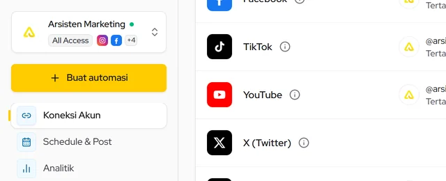 Pemilih Profil di sidebar: nama Profil, status paket, dan ikon akun yang terhubung