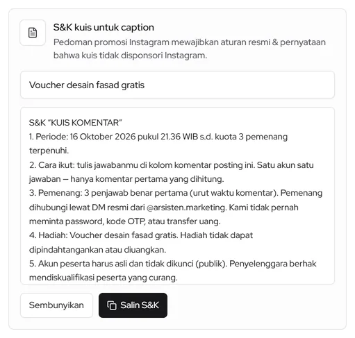 Generator S&K kuis untuk caption
