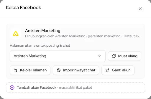 Popup Kelola Facebook: Halaman yang dipakai posting, komentar & chat