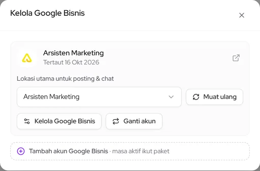 Popup Kelola Google Bisnis: lokasi bisnis yang dipakai
