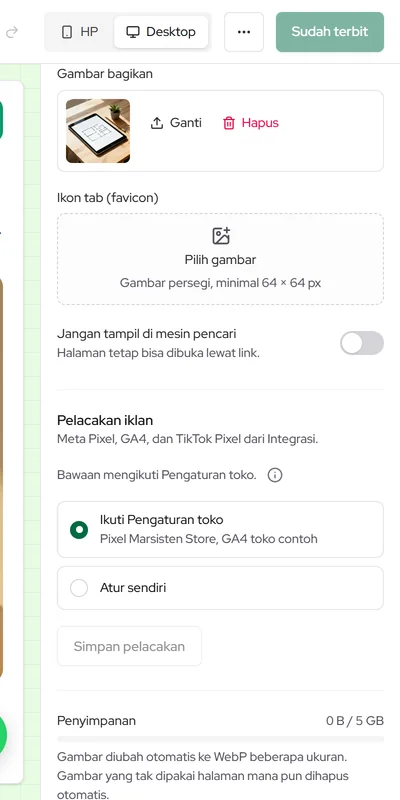 Pengaturan halaman › SEO: judul, deskripsi, gambar bagikan, favicon, dan Jangan tampil di mesin pencari