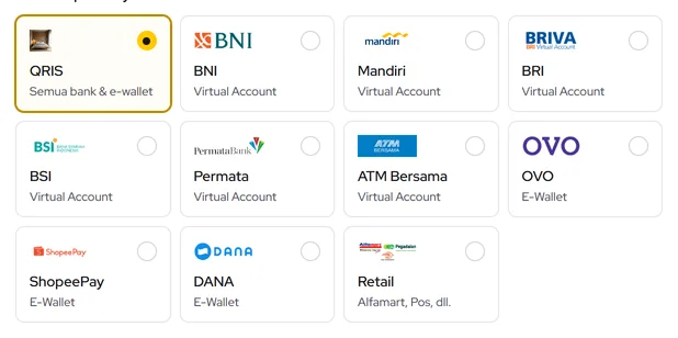 Pilih metode pembayaran
