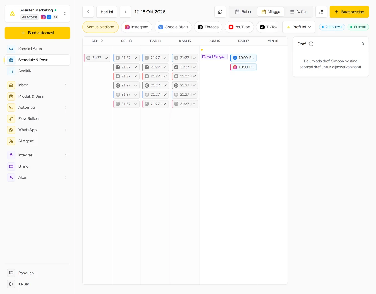Kalender tampilan Minggu